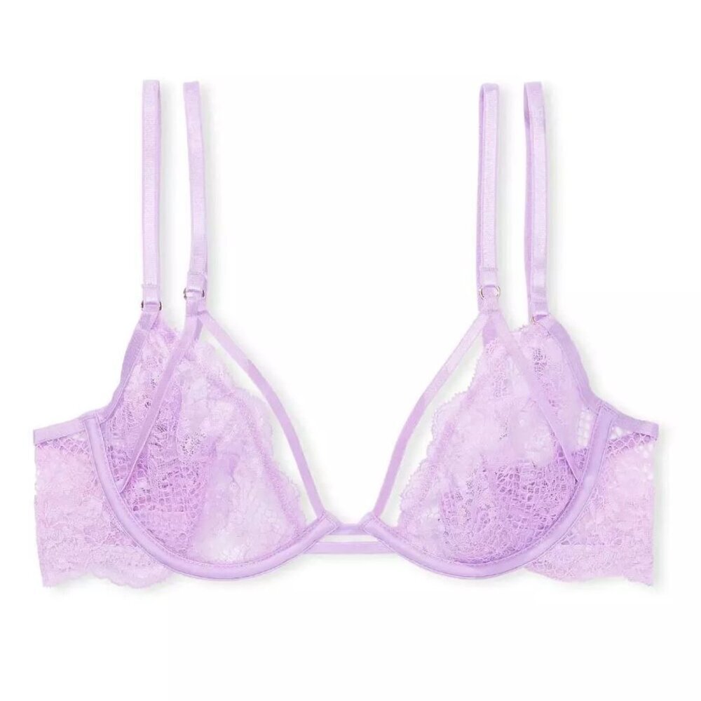 New! Victoria’s Secret Lilac Fishnet Lace Unlined Low Cut Demi Bra 10344